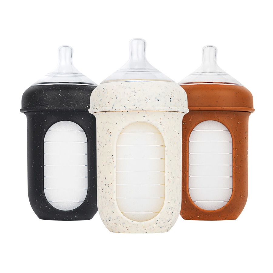 2x 3PK Boon Nursh Collapsible Silicone Baby Bottle Speckle 237ml 3 Months+