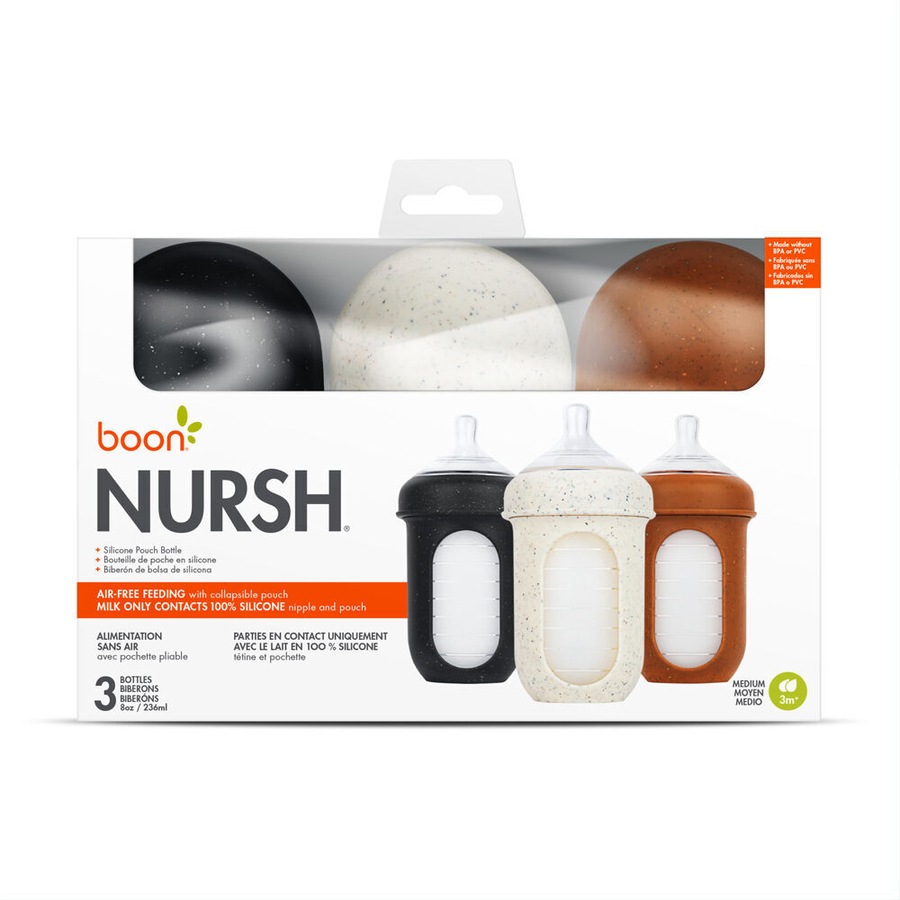 2x 3PK Boon Nursh Collapsible Silicone Baby Bottle Speckle 237ml 3 Months+
