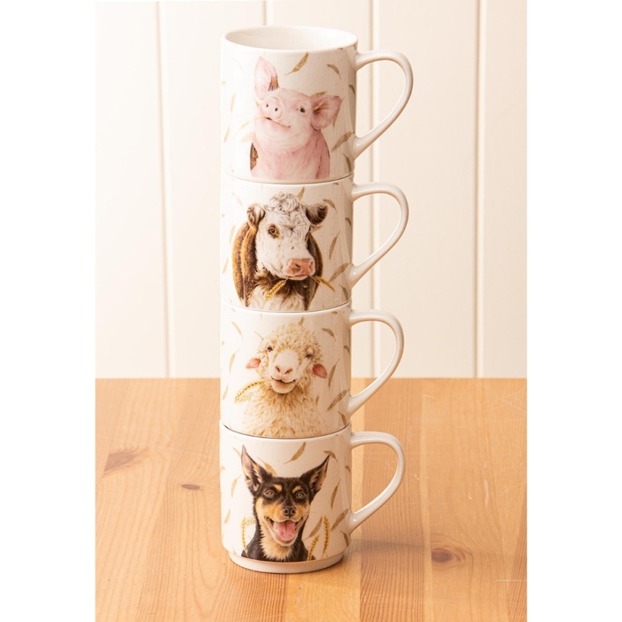 2x 4pc Ashdene Farmyard Faces New Bone China Stackable Cups Drinking Mugs