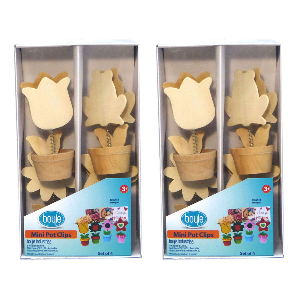 Buy 2x 4pc Crafty Kits Wooden Mini Pot Photo Message Clip DIY Arts Home ...