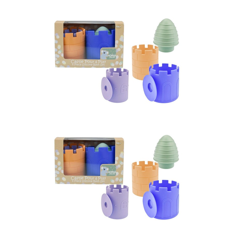 2x 4pc Koala Dream Silicone Baby Castle Pour & Play Bath Toy Playset 4m+