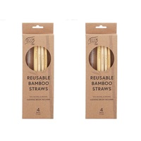 2x 4PK Eco Basics 23cm Reusable Bamboo Drinking Beverage Straw Straight Washable