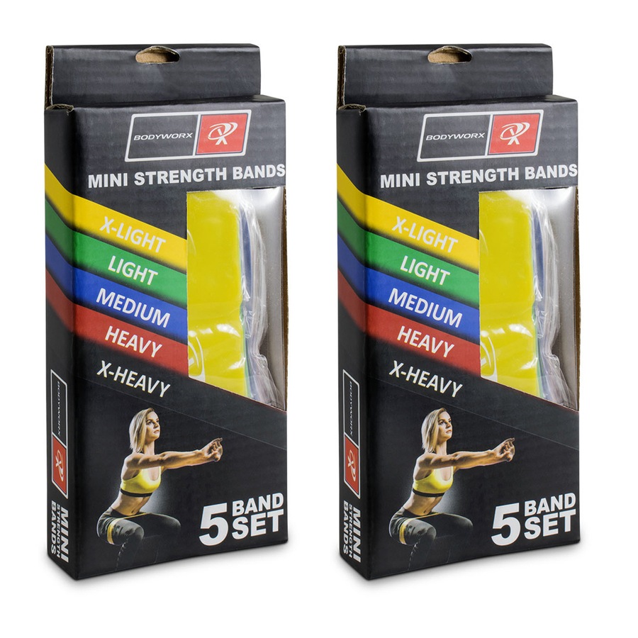 2x 5pc Bodyworx Mini Strength Latex Bands Workout Elastic Loop Set w/ Carry Bag