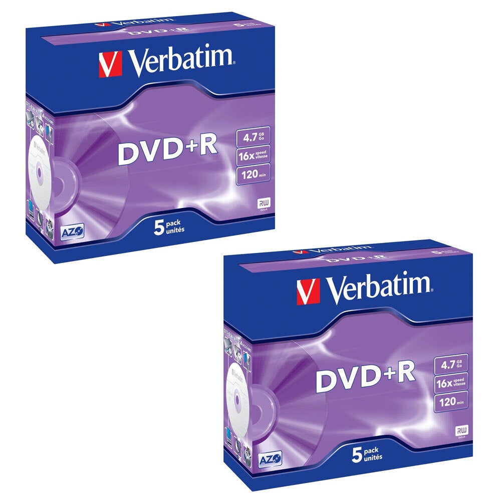 2x 5PK Verbatim DVD+R 4.7GB 16x/120min Blank Discs Data Storage w/ Jewel Cases