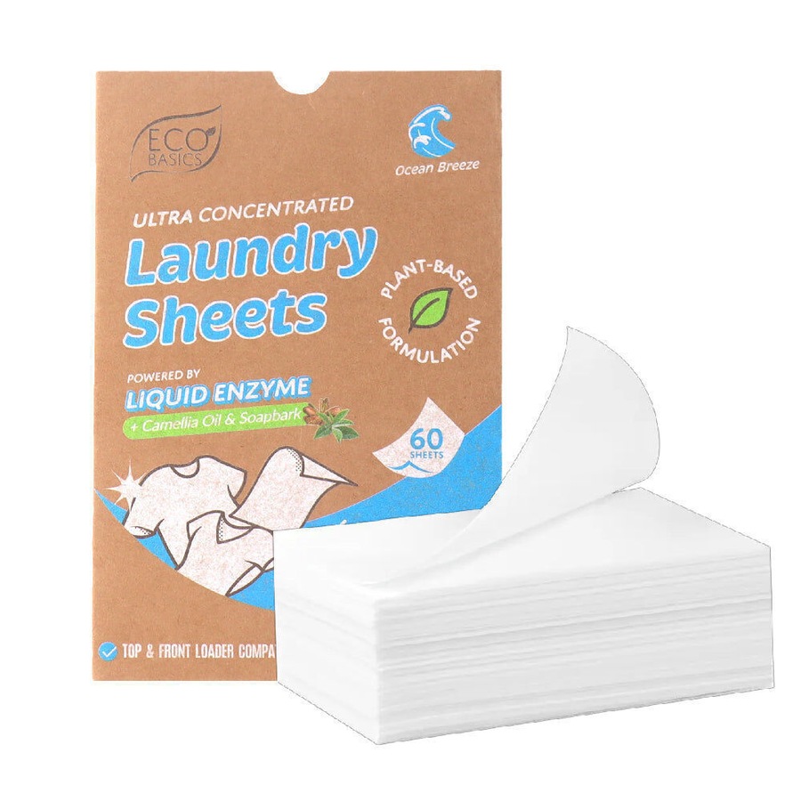 2x 60pc Eco Basics Laundry Detergent Sheets w/ Ocean Breeze Scent 11cm