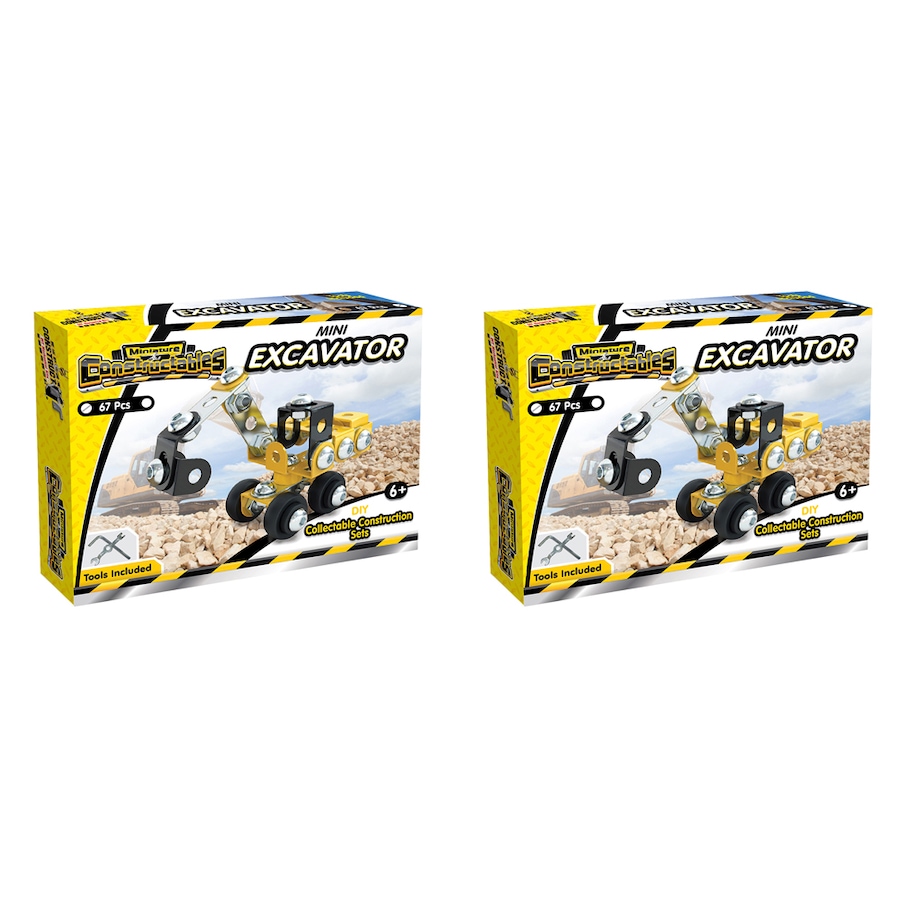 2x 67pc Construct IT Constructables DIY Excavator Toy Set w/ Tools Kids 6y+ YLLW