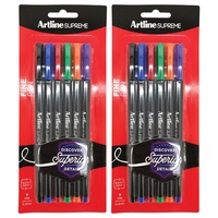 2x 6pc Artline Supreme 0.4mm Fine Pens Writing/Crafts School Assorted Colours