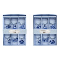 2x 6pc Glass 13cm Wine Charms Ocean Champagne Bottle Ring Tag/Marker Set Blue