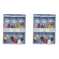 2x 6pc PU/Metal 13cm Wine Charms Tassel Champagne Bottle Ring Tag/Marker Set
