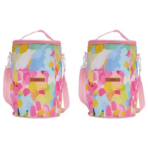 2x Annabel Trends 33cm Insulated Food Cooler Bag Carrier Tall Barrel Good Vibes