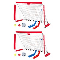 2x Barcaloo Hybrid Portable Kids Toy Soccer Goal Set w/Hockey Sticks/Balls 3y+