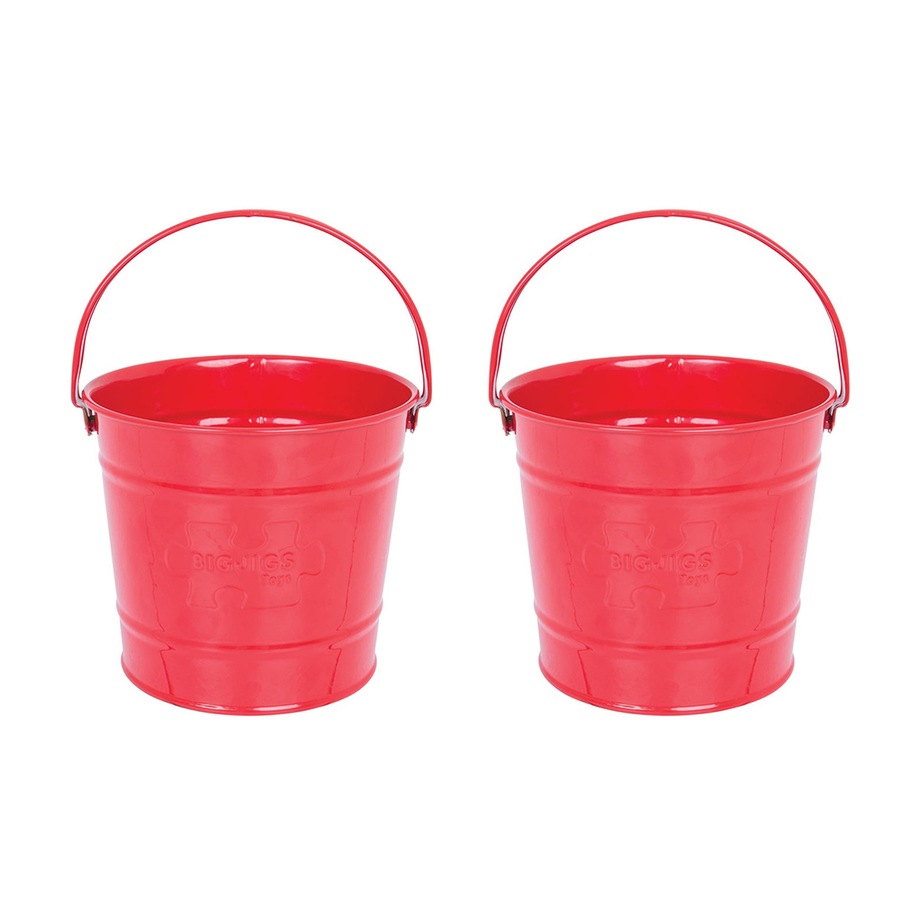 2x Bigjigs Toys 16.5cm Round Metal Bucket Kids/Children Outdoor Play Toy Red 3y+