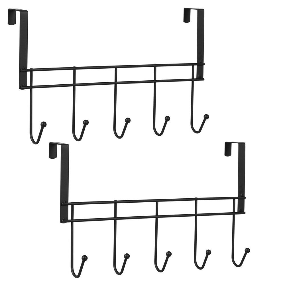 2x Boxsweden 38cm Wire Over Door 5-Hooks Hanger/Organiser/Holder/Storage Black