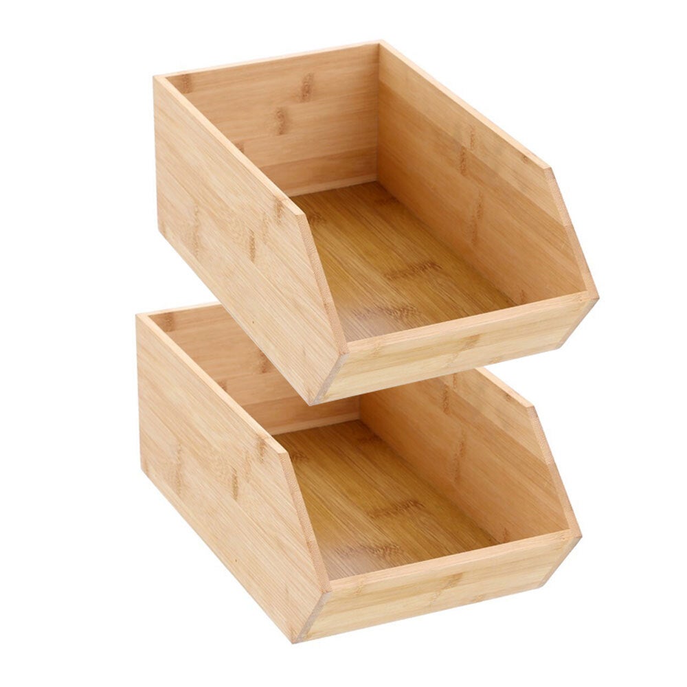 2x Boxsweden Bamboo Stackable Cube 17.5x31cm Home Storage Organiser Holder LRG