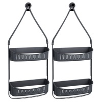 2x Boxsweden 2 Tier Shower Caddy Plastic Dual Hanging Storage Bath Organiser GRY