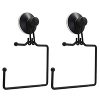 2x Boxsweden Wall Mount Bathroom Wire Suction Cup Toilet Paper Roll Holder Black