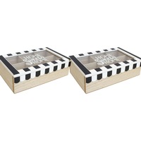 2x Cafe MDF/Glass 23cm Home Box Kitchen Decorative Coffee/Teabags Organiser Lrg