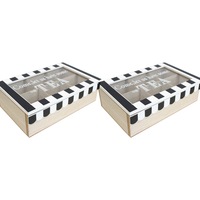 2x Cafe MDF/Glass 23cm Tea Box Kitchen Decorative Coffee/Teabags Organiser Large