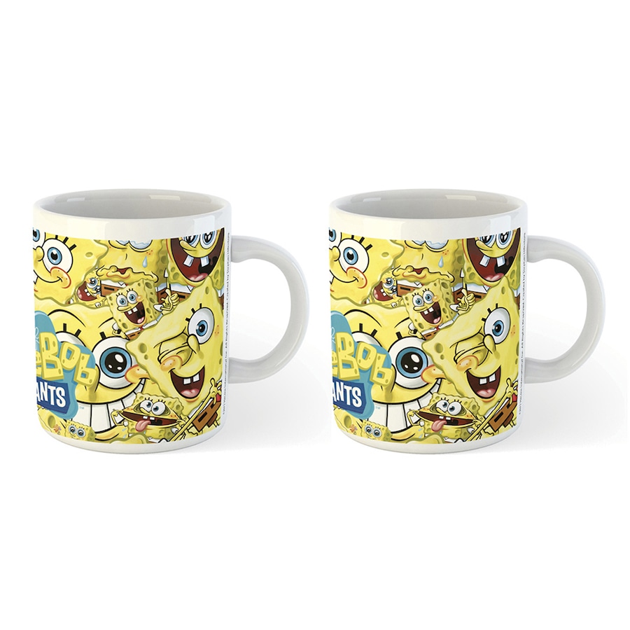 2x Cartoon Network SpongeBob Faces Themed Drinking Mug Coffee Cup Gift 300ml