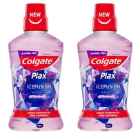 2x Colgate 500ml Plax IceFusion Wintermint Mouthwash Alcohol Free Oral Care