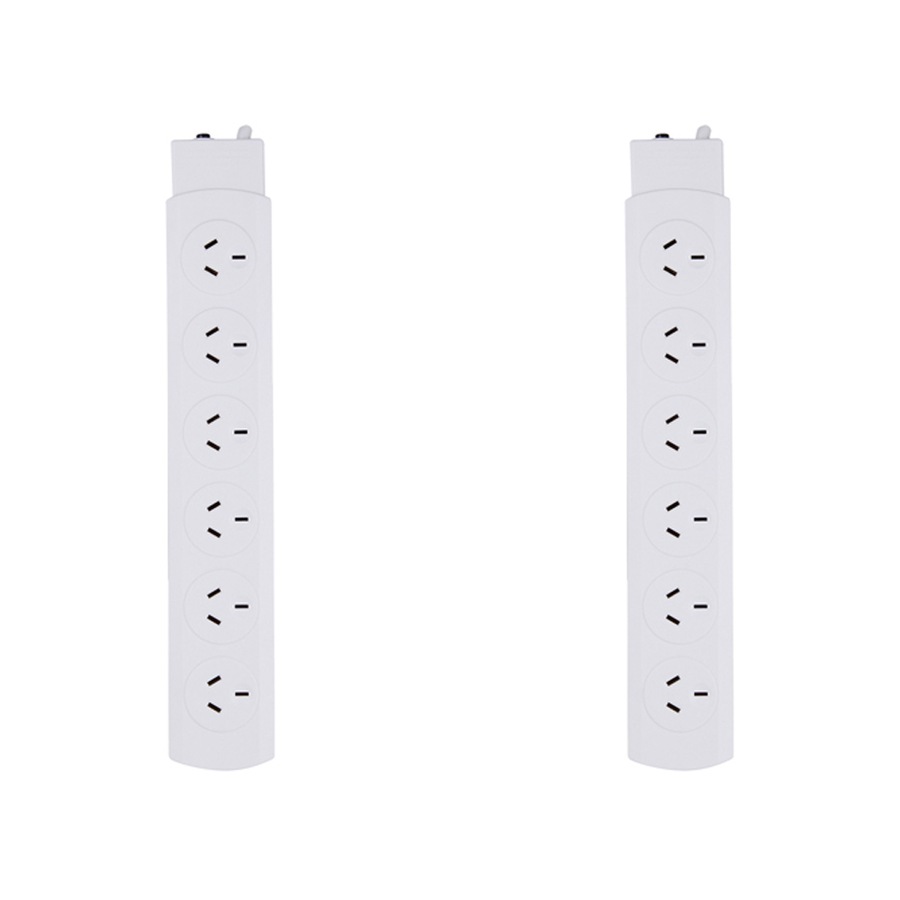2x Crest 6-Socket Power Board Extension Outlet AU/NZ Plug Strip w/ 1m Cable WHT