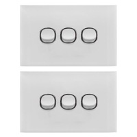 2x Doss ASW3 115mm Acrylic Wall Plate 3 Gang Light Power Switch 2 Way On/Off WHT
