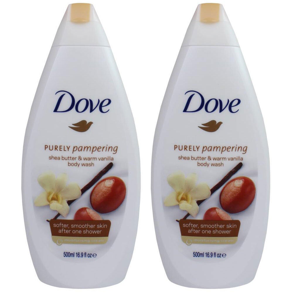 2x Dove Purely Pampering Skin Bath 500ml Body Wash w/ Shea Butter & Warm Vanilla