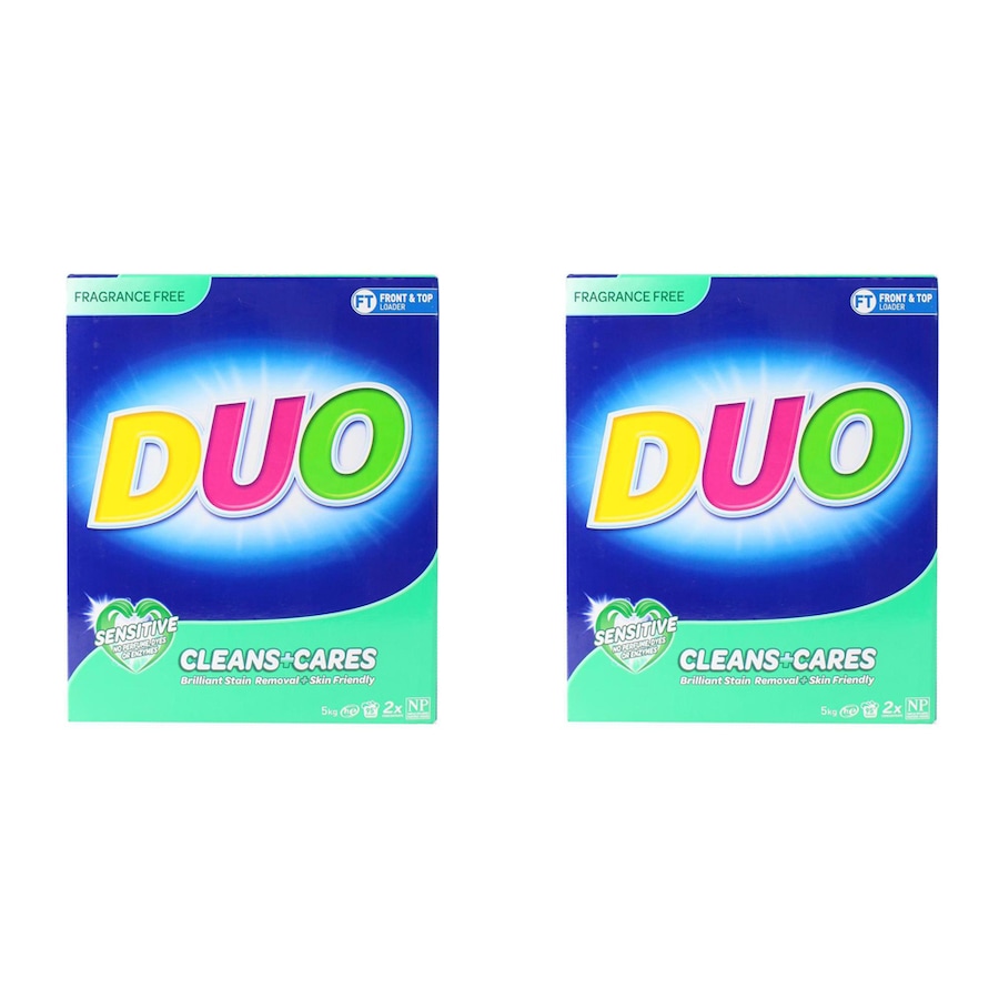 2x Duo Fragrance-Free Laundry Powder Sensitive Skin Hypoallergenic Formula 5kg