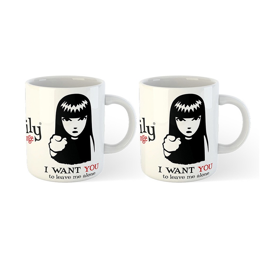 2x Emily The Strange Leave me Alone White Coffee Drink Mug Red/Black Print 300ml