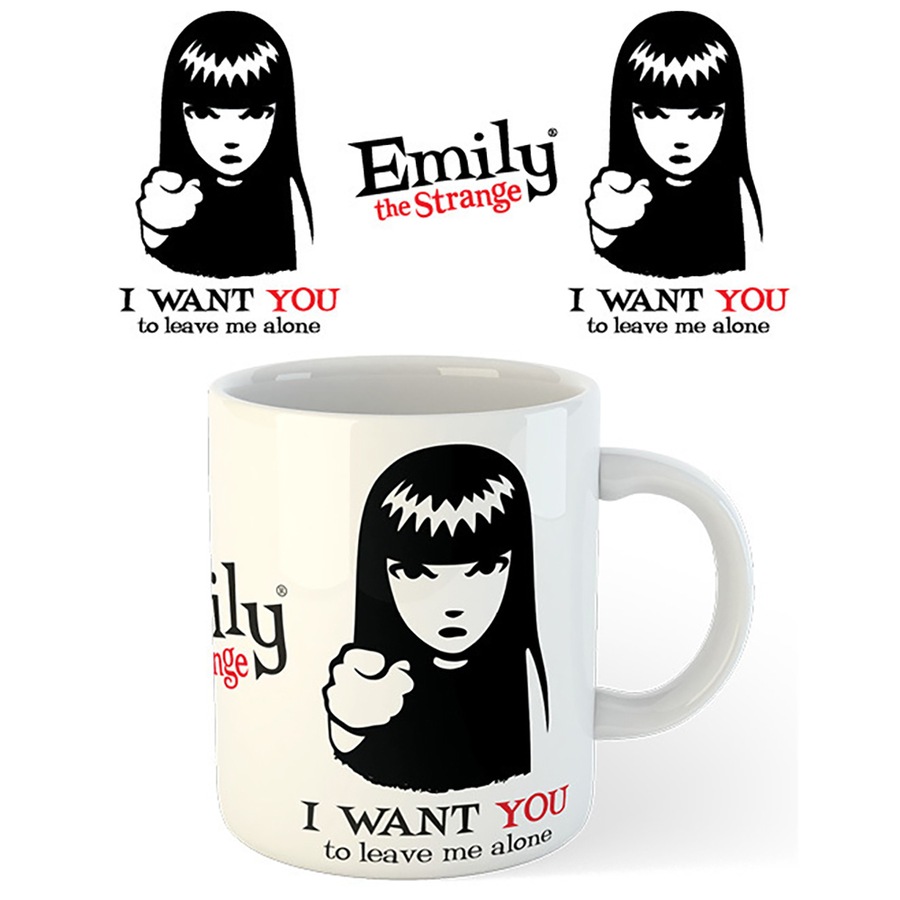 2x Emily The Strange Leave me Alone White Coffee Drink Mug Red/Black Print 300ml