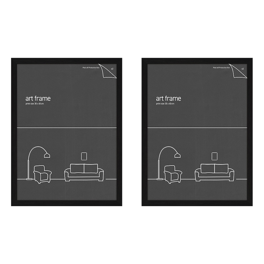 2x Frames & Hangers Wall Hanging Sleek 30x40cm Picture Poster Frame BLK Decor