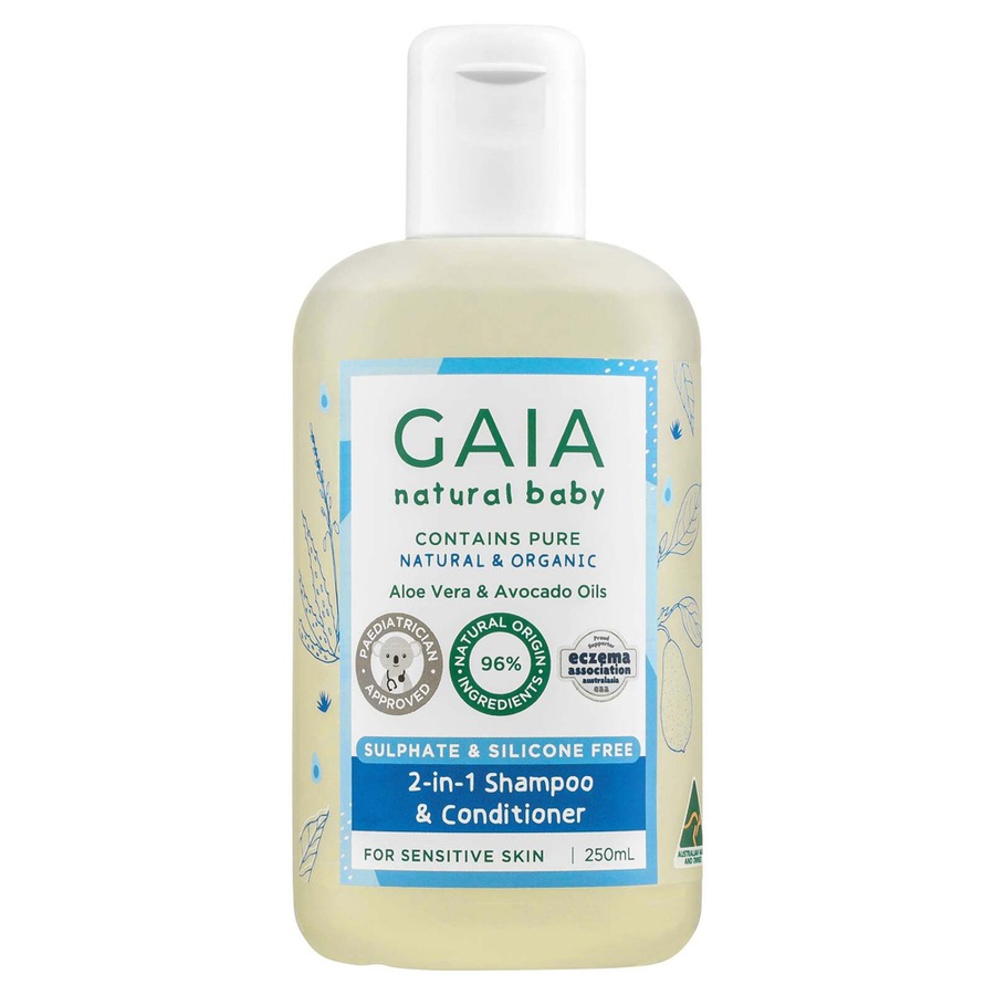 2x Gaia Natural Baby 2-In-1 Silicone Free Gentle Shampoo and Conditioner 250ml