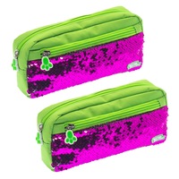 2x Glitter Critters Pat Me Sequin 2 Compartments Kids Zipper Pencil Case GRN