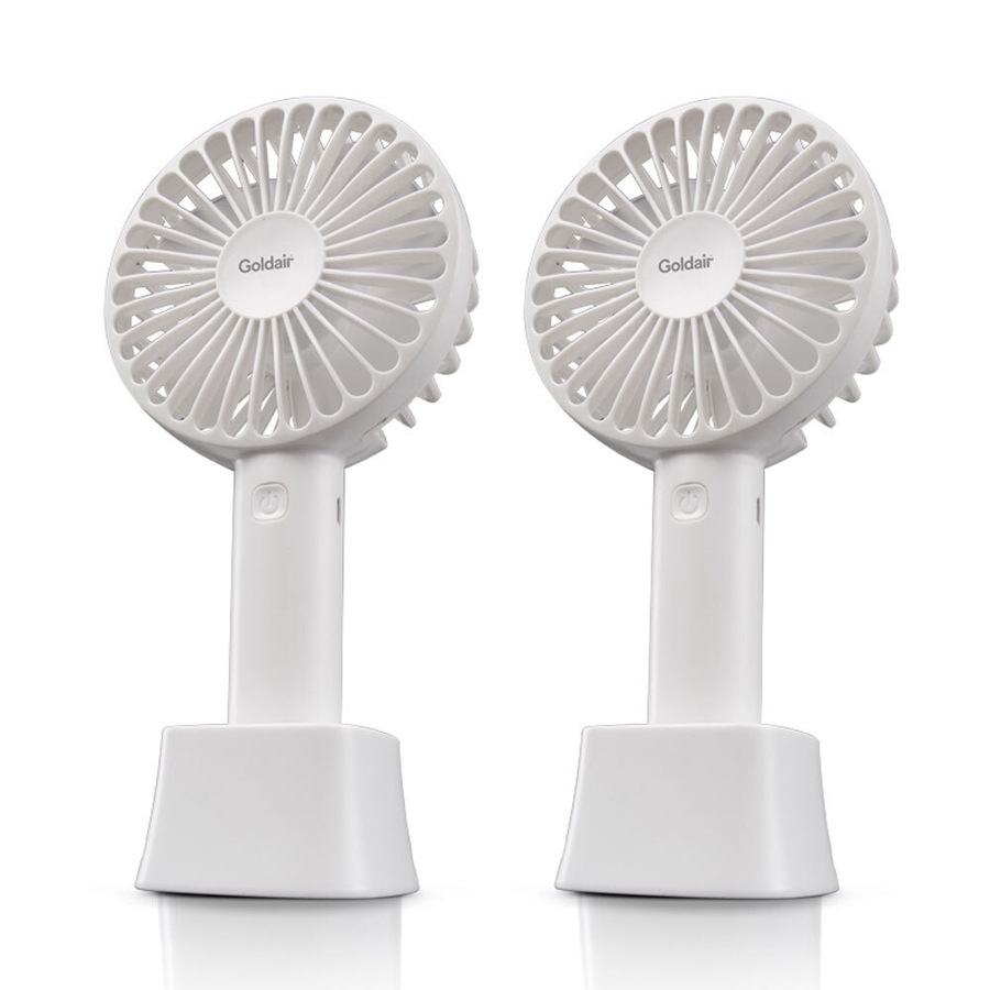 2x Goldair USB Rechargeable Mini Handheld Portable Fan Battery 10cm White