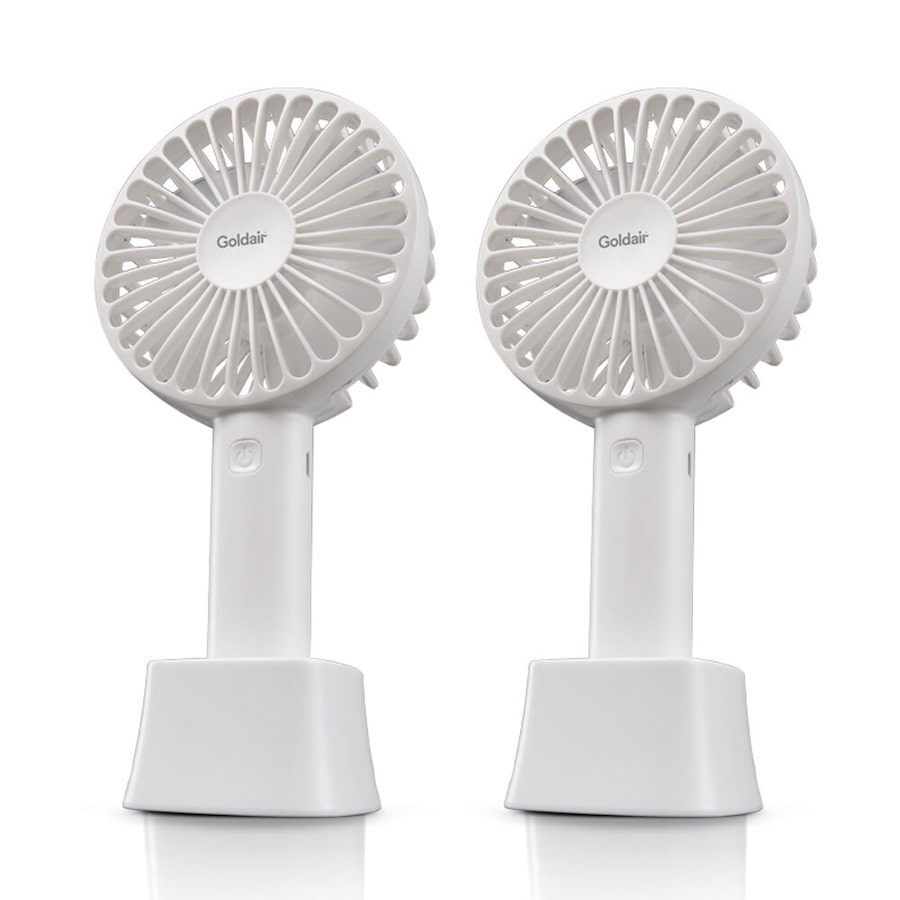 2x Goldair USB Rechargeable Mini Handheld Portable Fan Battery 10cm White