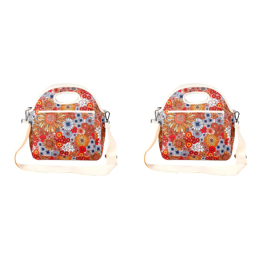 2x Good Vibes Durable Neoprene Portable Lunch Bag 30x30x15cm Retro Summer Print