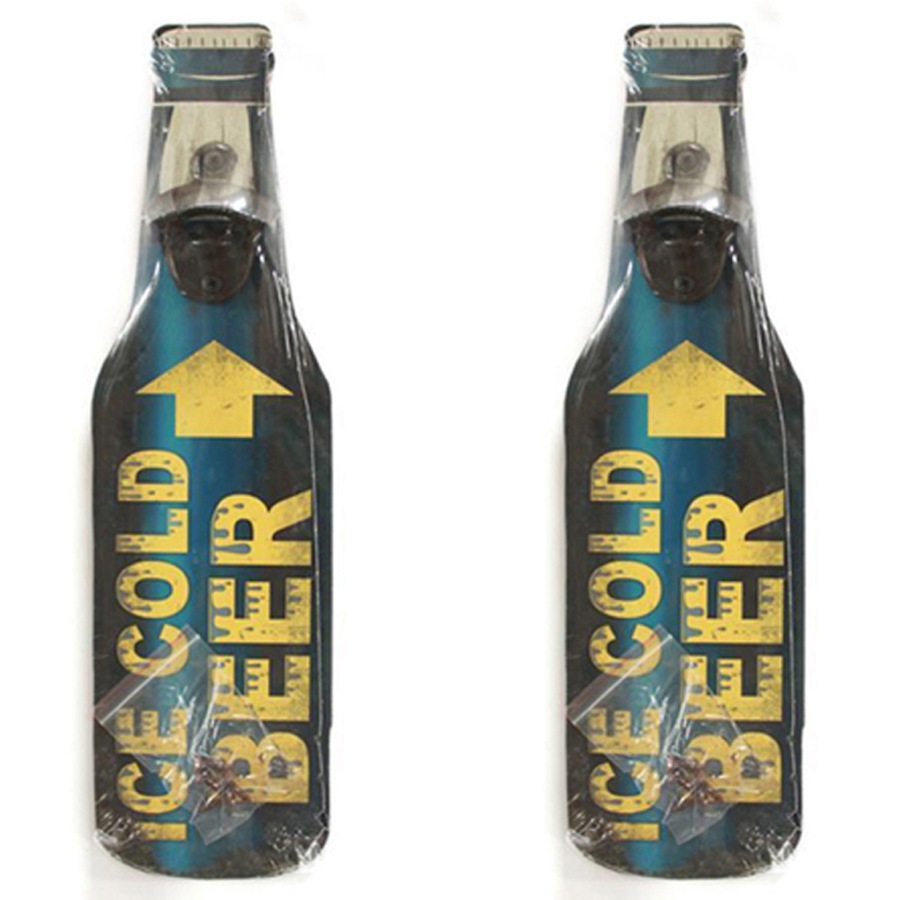 2x Hanging Cold Beer Cap/Bottle Opener/Remover Wall Home Decor 8x28cm MDF/Iron
