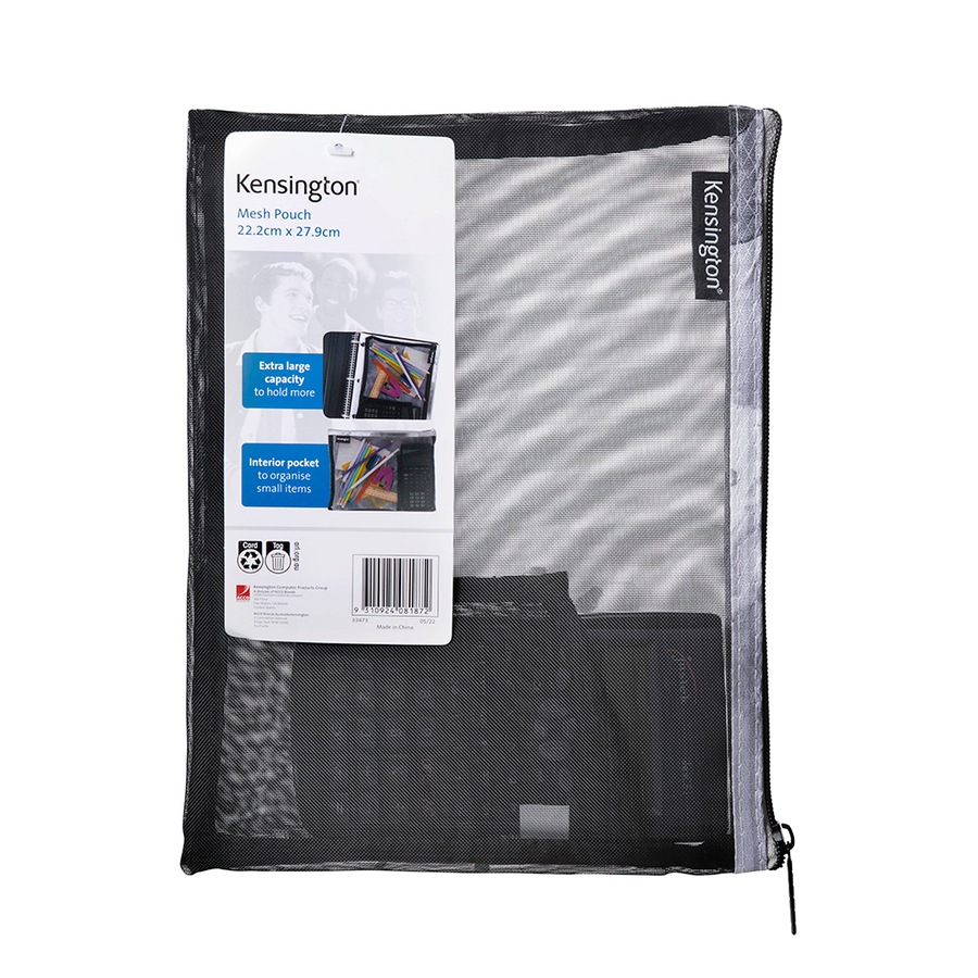 2x Kensington 29cm Micro Mesh Storage Pouch Organiser Holder w/ Zip Black/Grey