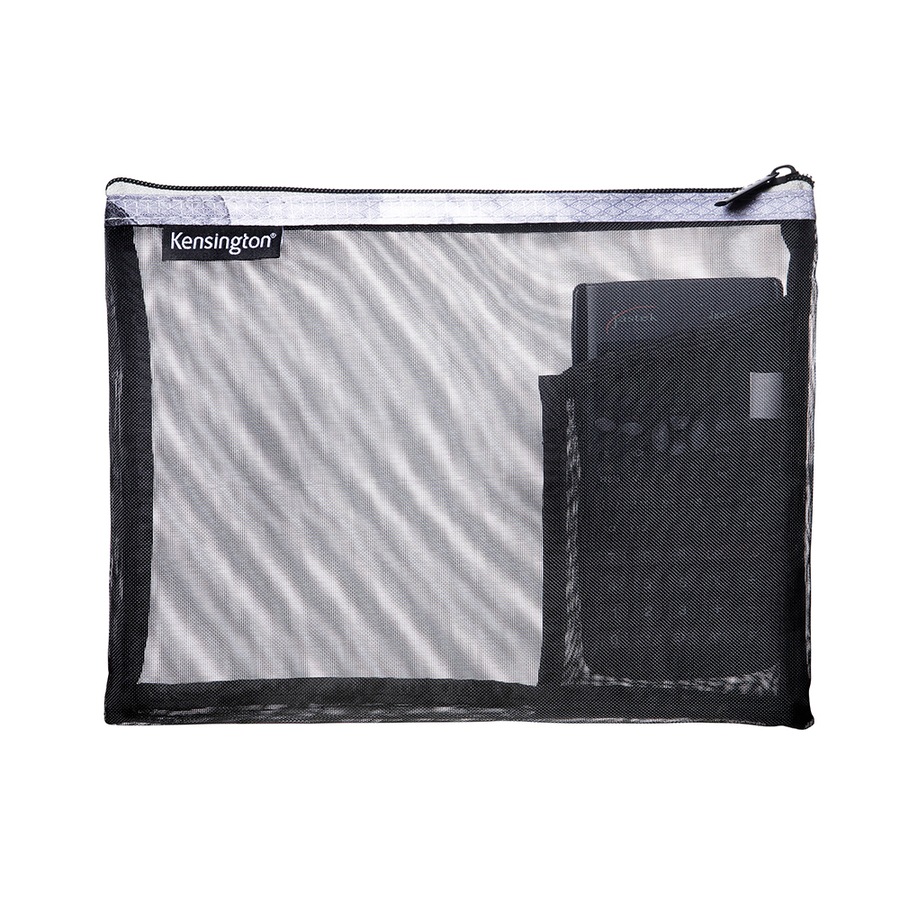 2x Kensington 29cm Micro Mesh Storage Pouch Organiser Holder w/ Zip Black/Grey