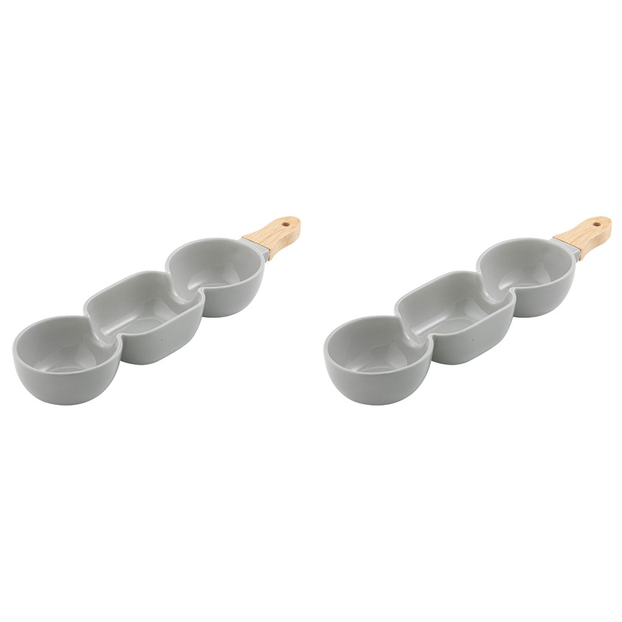 2x Ladelle Alto Serve & Share 3 Part 40x9.8cm Porcelain/Wood Serve Stick Grey