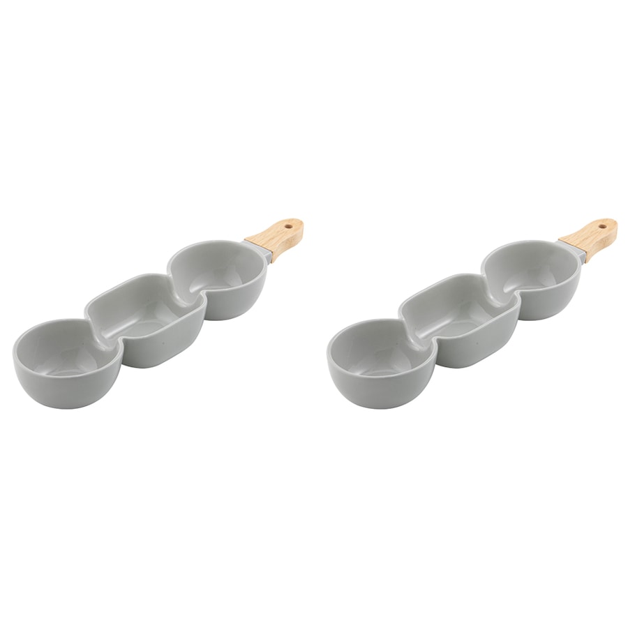 2x Ladelle Alto Serve & Share 3 Part 40x9.8cm Porcelain/Wood Serve Stick Grey