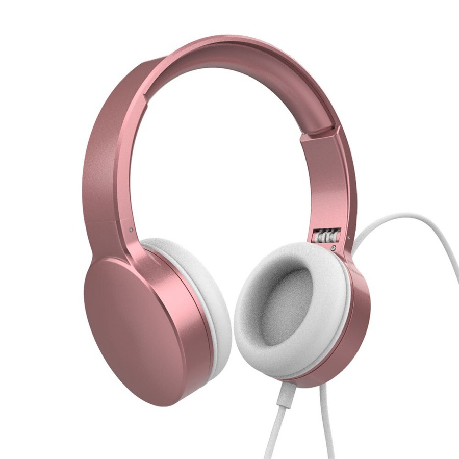 2x Laser Wired Folding 3.5mm Aux Over-Ear Headphone Headset For Phones Rose Gold