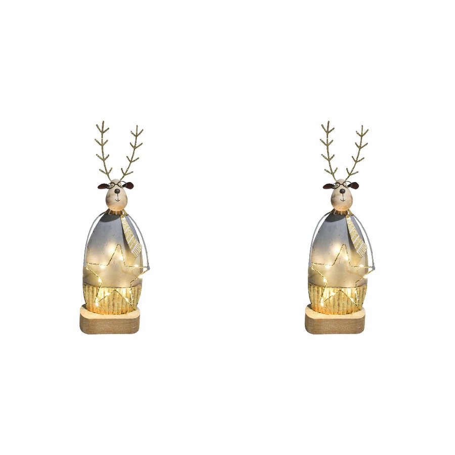 2x LVD Metal/MDF Rustic Reindeer w/ Star Light Christmas Home Decor 31x10.5cm