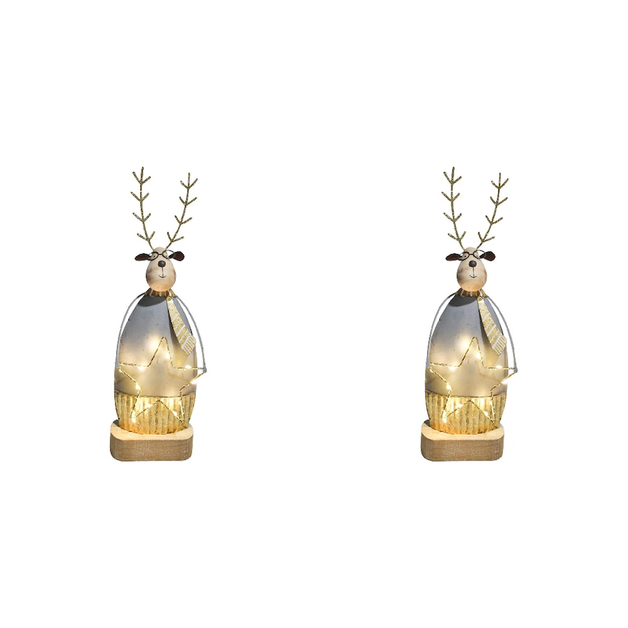 2x LVD Metal/MDF Rustic Reindeer w/ Star Light Christmas Home Decor 31x10.5cm
