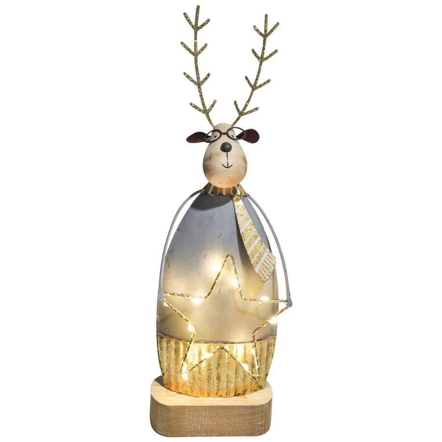 2x LVD Metal/MDF Rustic Reindeer w/ Star Light Christmas Home Decor 31x10.5cm