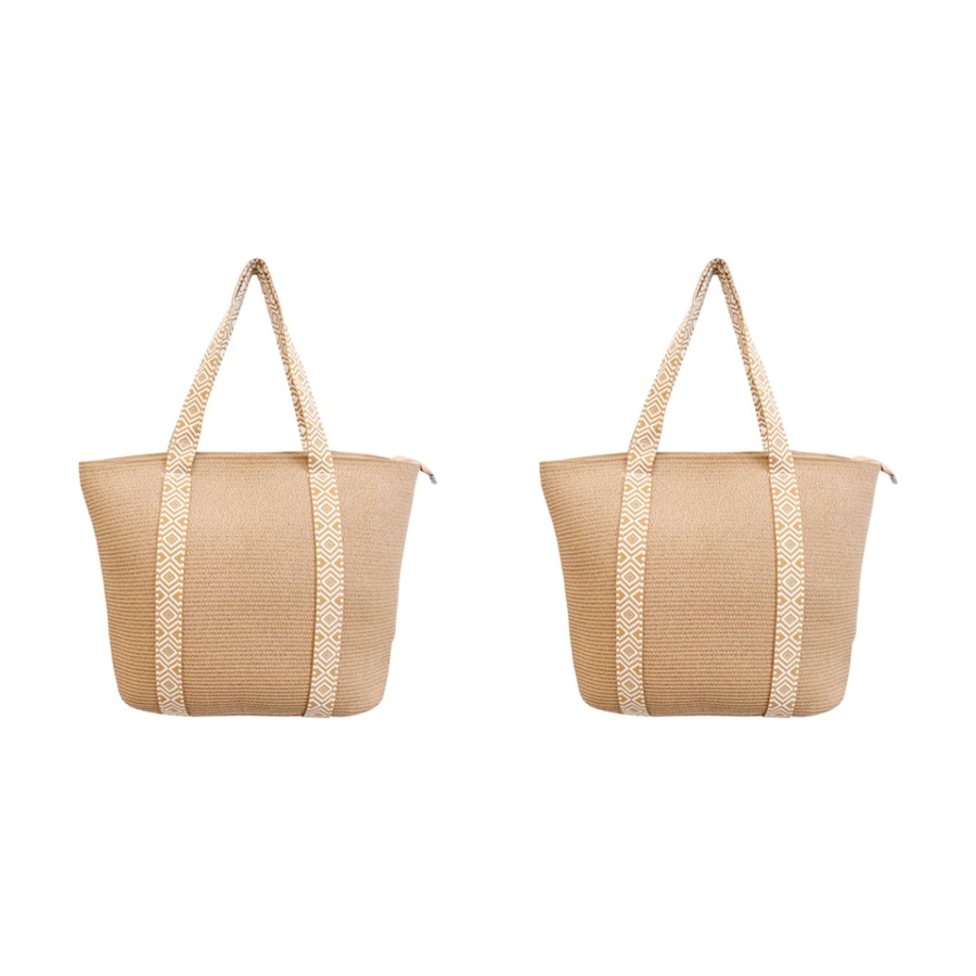 2x LVD Women's/Ladies Beach Carry All Bag Outdoor Beach/Fashion Tote 50cm NTRL