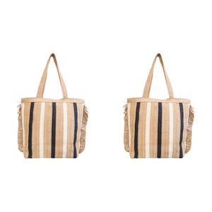2x LVD Women's/Ladies Stripe Fringe Tote Bag Outdoor/Beach Handbag 47cm Natural