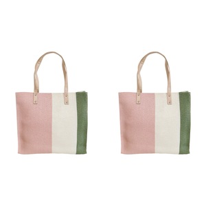 2x LVD Women's/Ladies Woven Carry Tote Shoulder Bag/Handbag 37x37cm Square Sage
