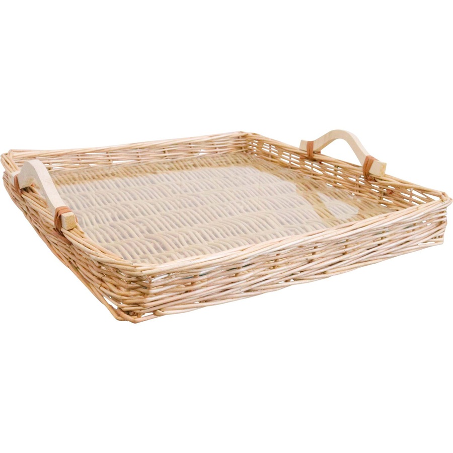 2x LVD Woven Willow Tray Basket Storage Decor Square w/ Glass 45x45cm Natural