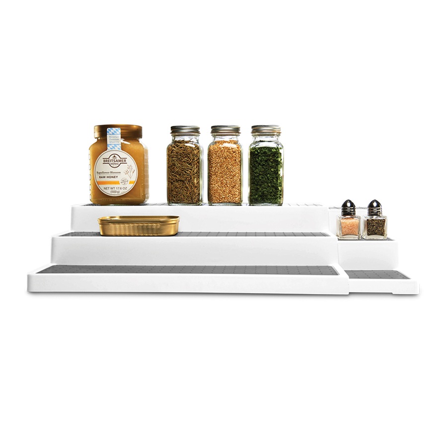 2x Madesmart 3-Tier Expandable Kitchen Shelf Organiser 38x25cm Rectangle White